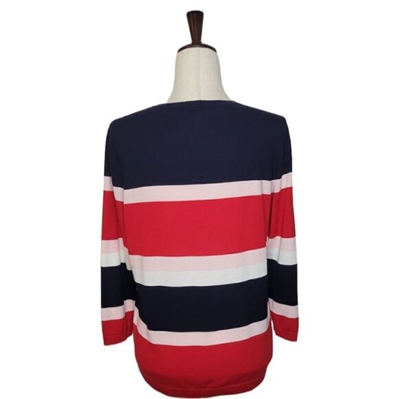 Talbots Navy Blue Striped Button Down Cardigan Size LP - Picture 4 of 7